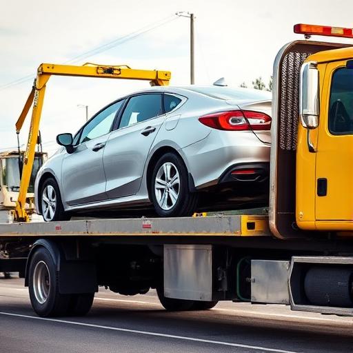 Odtahové vozidlo nakládá osobní auto